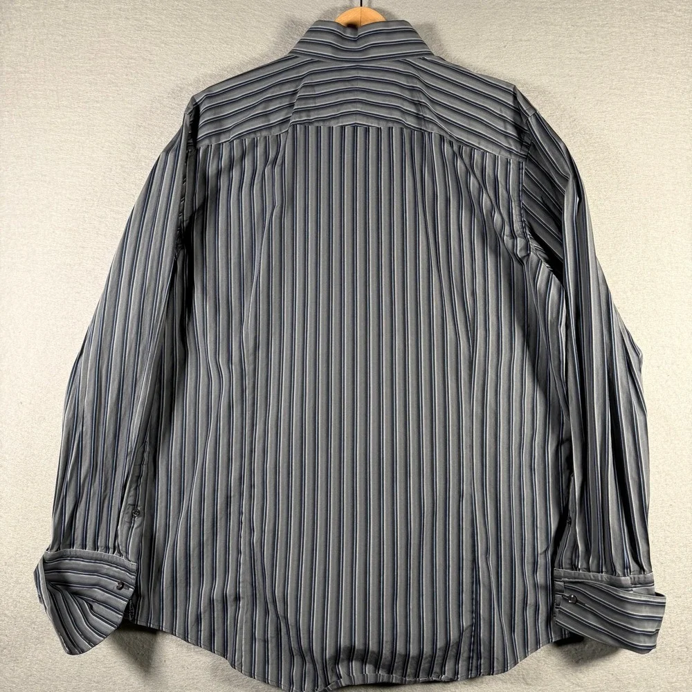 Banana Republic Mens XL Striped Button Down Shirt Grey Blue Cotton 334351-00
